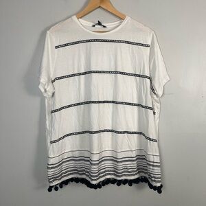 New LRL Lauren Ralph Lauren Women Top 2x Black Embroidered Beaded Tasseled flaw